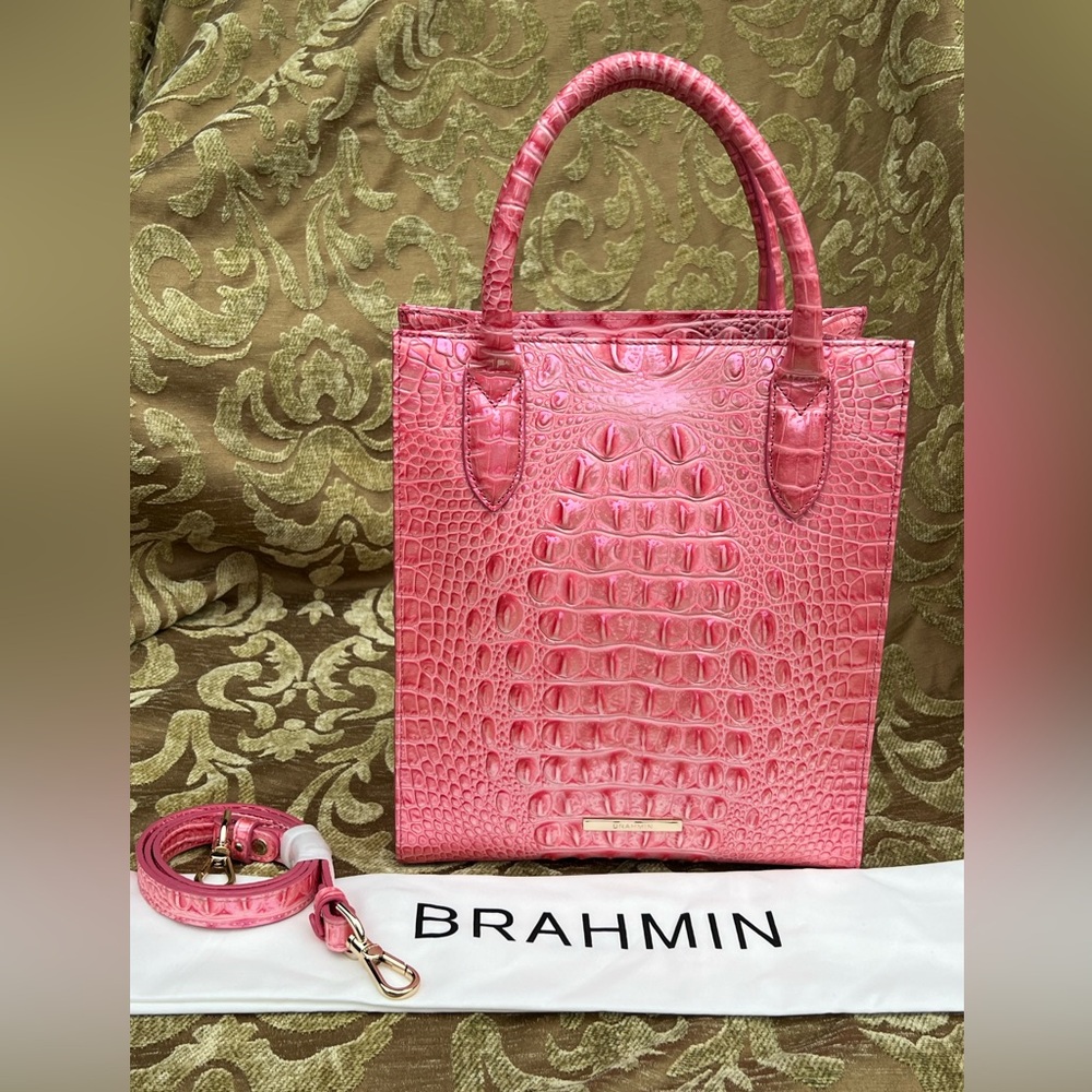 Brahmin Pink Croc-Embossed Tote Bag